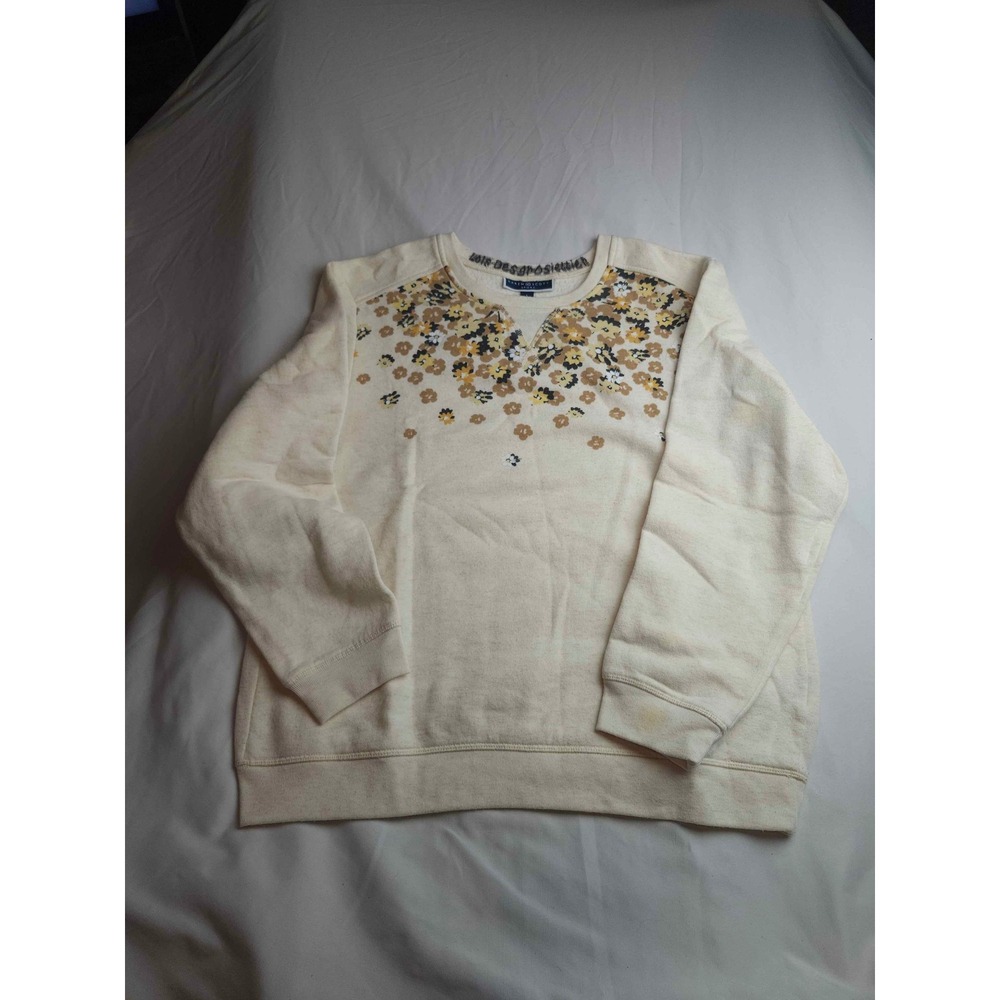 Karen Scott Sport Floral Crewneck Sweatshirt Womens L Ivory Yellow Long Sleeve